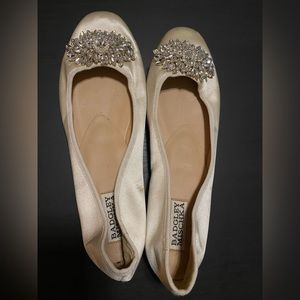 Ivory Badgley Mischka Satin Jeweled Ballet Flats - Never Worn!